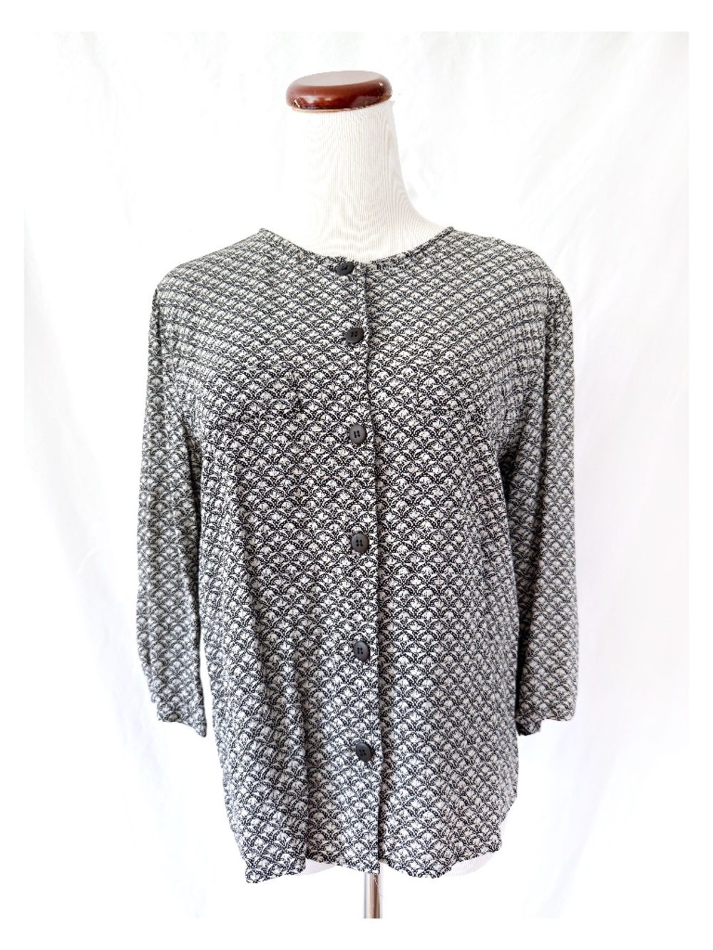 Moods by Krizia Vintage Black and White Microprint Blouse Made in Hong Kong